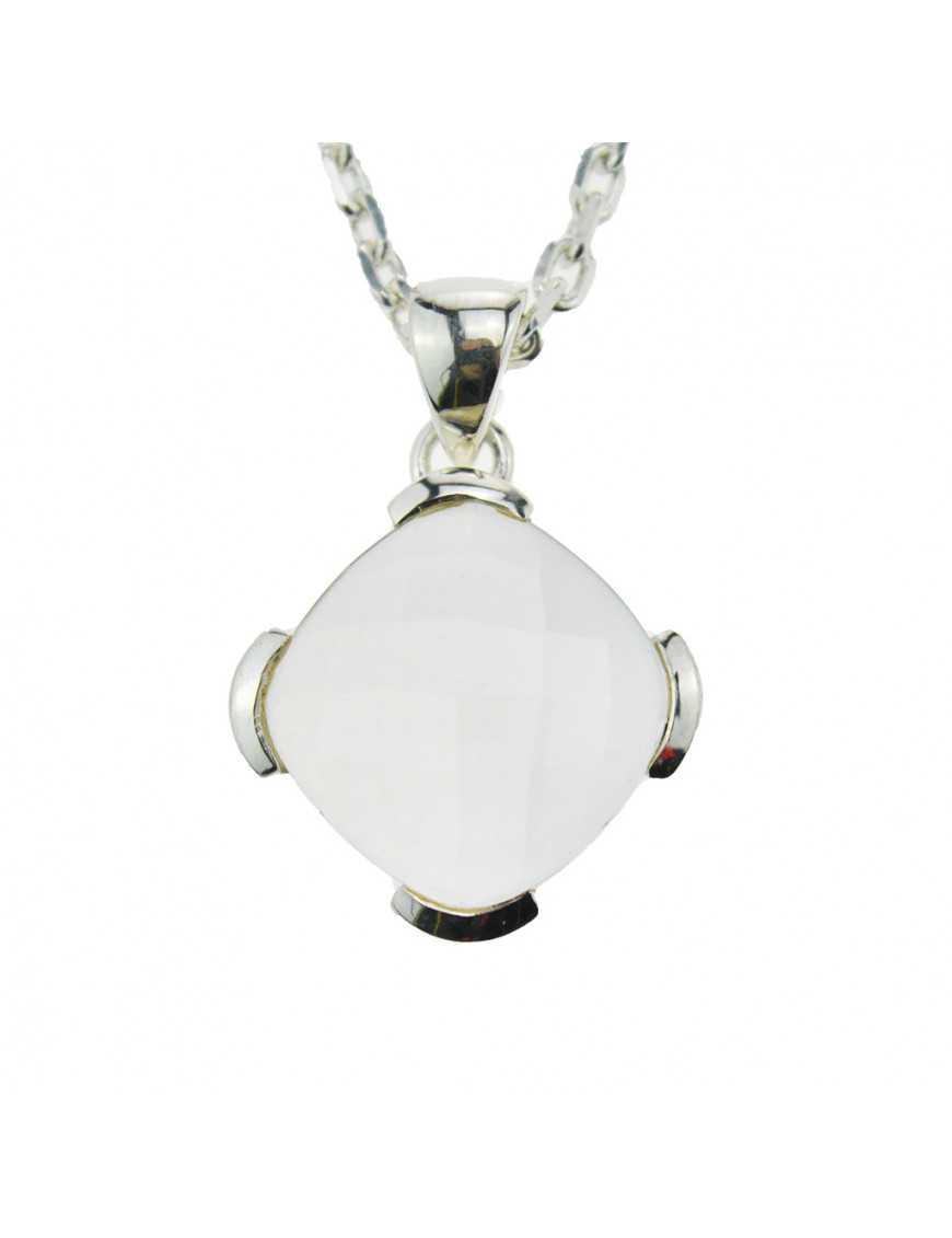 Pendentif carré argent 925 et pierre facettée