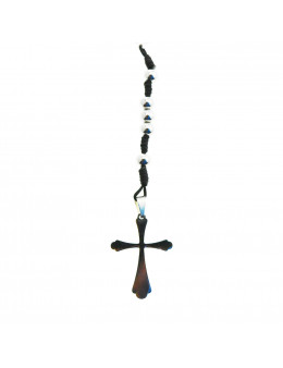 Chapelet boules en inox, fil noir et strass 