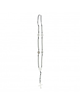 Chapelet boules en inox, fil noir et strass 