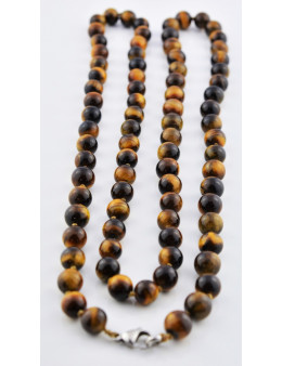 Collier perles rondes en pierres avec cordon et fermoir