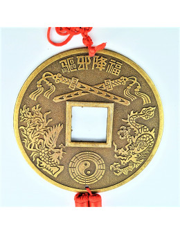 Grande pièce chinoise métal : protection, chance et bonheur