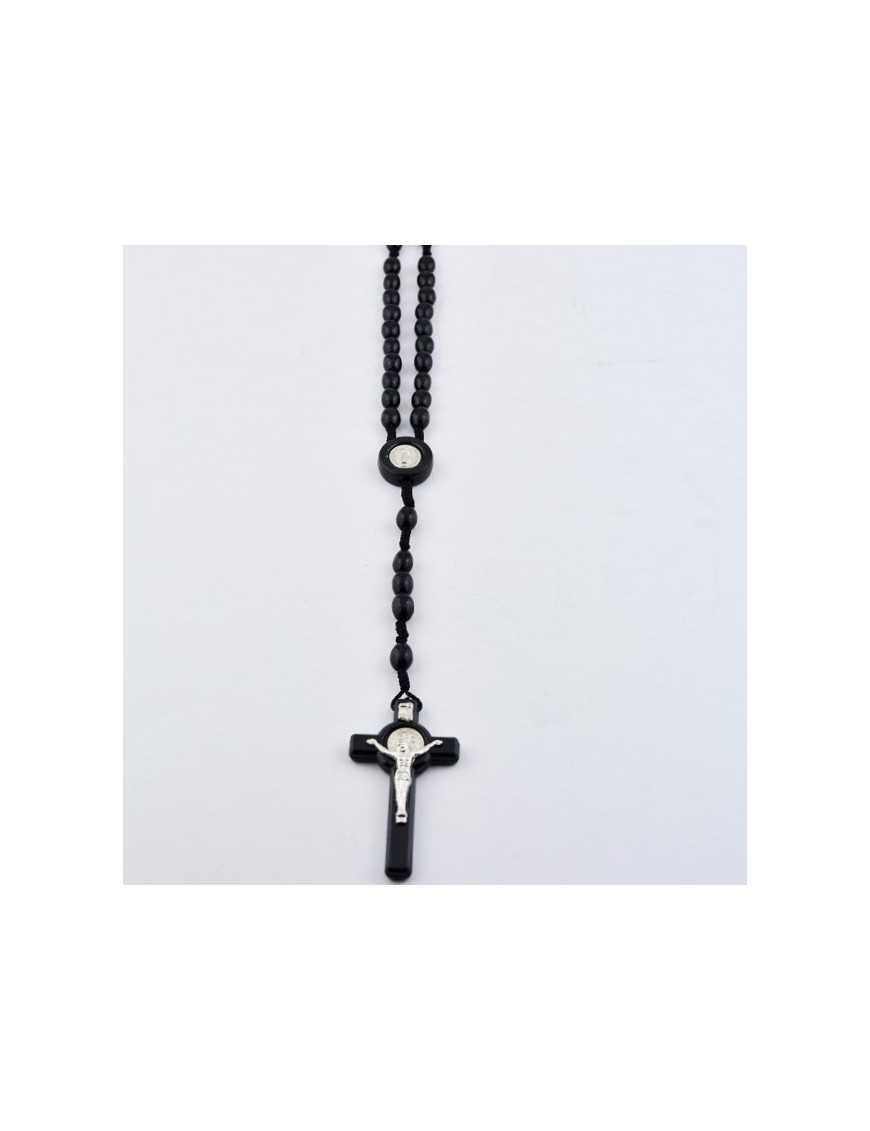 Chapelet corde Saint Benoit noir perles ovales