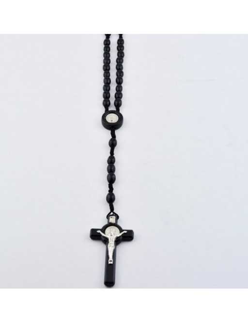 Chapelet corde Saint Benoit noir perles ovales