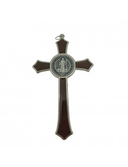 Crucifix / Croix de Saint Benoit en métal émaillé 12 cm