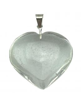 Petit pendentif Coeur Cristal de Roche avec bélière argent
