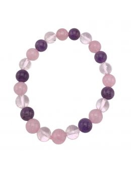 Bracelet perles Améthyste, Cristal et Quartz rose 