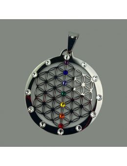 Pendentif Argent orné de cristaux de roche- 7 chakras - Linéaire