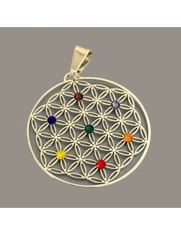 Grand Pendentif plaqué Argent - 7 chakras - Hexagonal