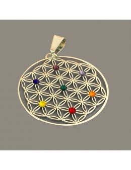 Grand Pendentif plaqué Argent - 7 chakras - Hexagonal