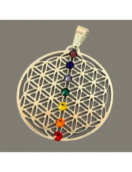 Pendentif plaqué Argent - 3,5 cm - 7 chakras - Linéaire