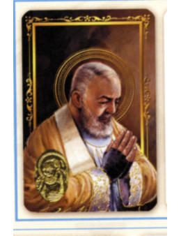 Carte plastifiée prière avec poinçons style médaille Padre Pio