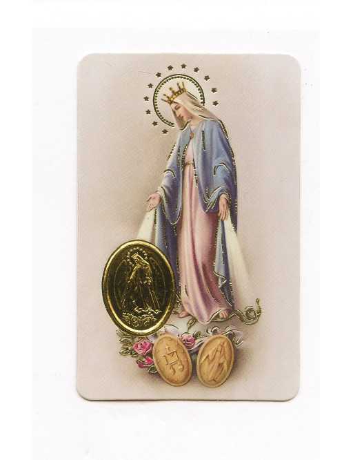 Carte plastifiée prière avec poinçons style médaille Sainte Vierge Miraculeuse
