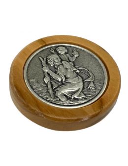Magnet Saint Christophe en bois et métal argenté