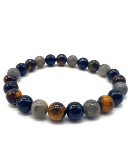 Bracelet Labradorite, Tourmaline noire, Oeil de tigre perles 8mm