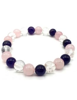 Bracelet perles Améthyste, Cristal et Quartz rose 