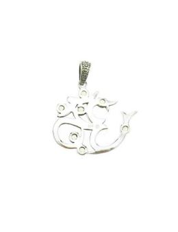 Pendentif Om argent 925 et pierres serties - Péridot