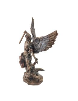 Statue bronze coulé à froid saint Michel avec le démon, H. 20 cm 