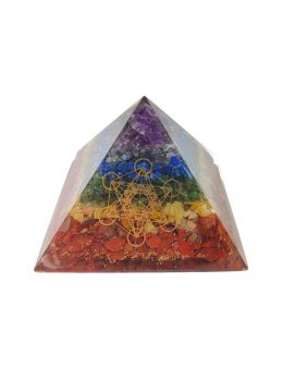 Pyramide Orgonite 7 Chakras avec symbole metatron, L. 10 cm