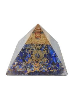 Pyramide Orgonite en Lapis-lazuli avec symbole metatron - L. 6 cm