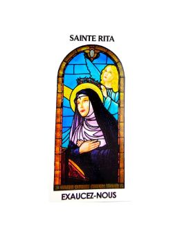 Autocollant PAPIER BLANC"vitrail" sans prière 10.5x6.5 cm pour bougie de neuvaine de sainte Rita