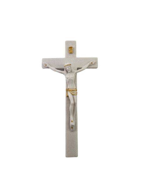 Crucifix résine blanc/or 18X9 cm