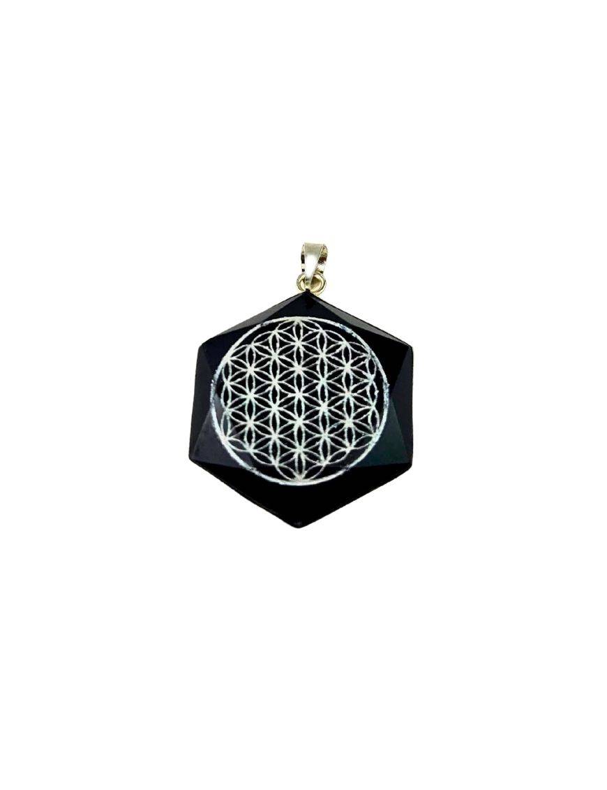 Pendentif Obsidienne Fleur de Vie 