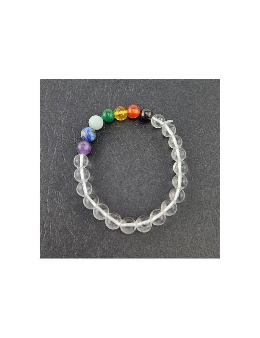 Bracelet perles 8mm - Cristal de roche - 7 chakras