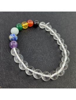 Bracelet perles 8mm - Cristal de roche - 7 chakras