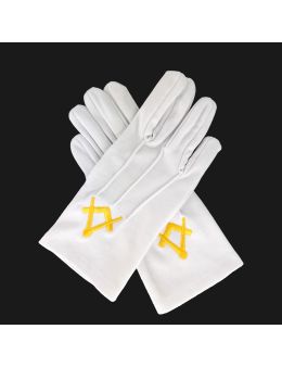 Gants Blancs Brodés equerre & compas jaune