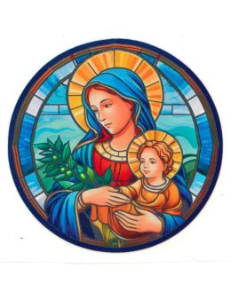 Autocollant Vierge marie et son Bébé en vitrail 8x8