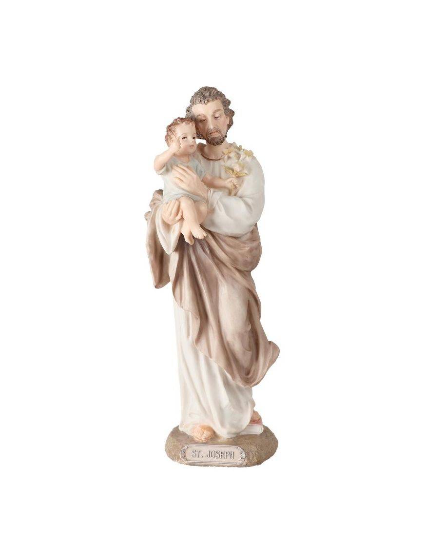 Statue de saint Joseph en polystone polychrome, peinte à la main, hauteur 21 cm.