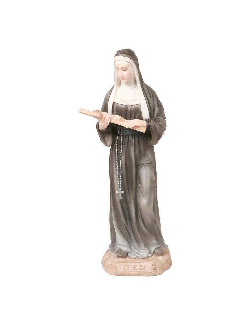 Statue de sainte Rita en polystone polychrome, peinte à la main, hauteur 21 cm.