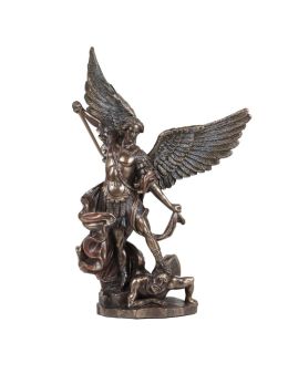 Statue de saint Michel terrassant le démon, en bronze coulé à froid 15cm