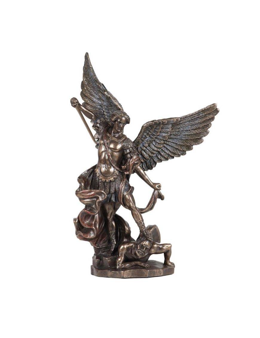 Statue de saint Michel terrassant le démon, en bronze coulé à froid 10cm