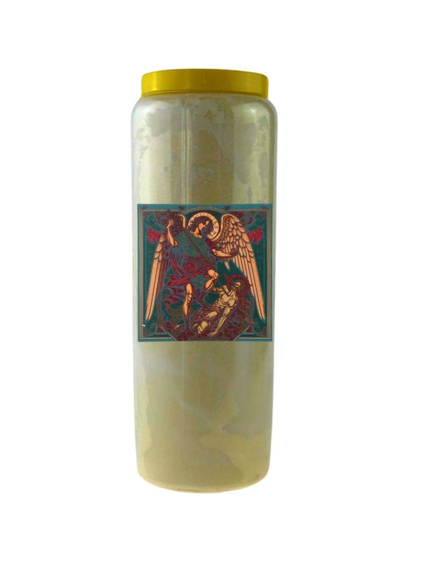 Bougie Veilleuse Blanche 9 jours Autocollant Saint Michel 1 - 11x11.5cm