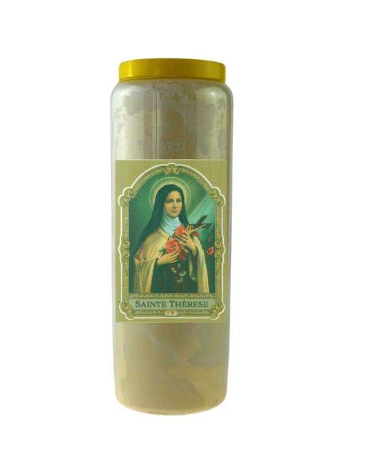 Bougie Veilleuse Blanche 9 jours Autocollant Sainte Thérese - 9x12.5cm Bougie Veilleuse Blanche 9 jours Autocollant Sainte Thérese - 9x12.5cm