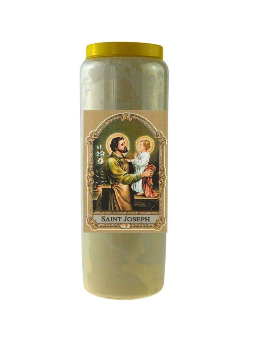 Bougie Veilleuse Blanche 9 jours Autocollant Saint Joseph - 9x12.5cm