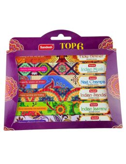 Encens Sandesh Lot de 6 - Ambre/Musc/Nag Champa/Sandal/Jasmin/Lavande