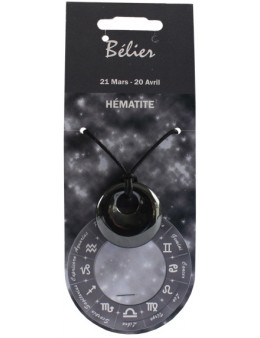 Pendentif pierre ronde percée - Bélier - Hématite