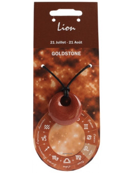 Pendentif pierre ronde percée - Lion - Pierre du soleil
