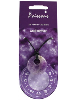 Pendentif pierre ronde percée - Poissons - Améthyste