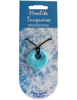 Pendentif pierre ronde percée - Howlite turquoise