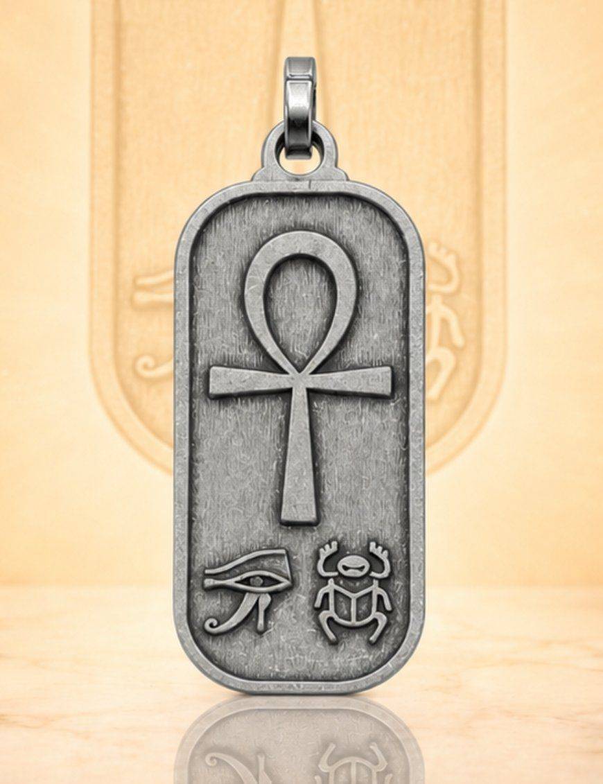 Pentacle d'Hathor + Croix d'Ankh - Médaille talismanique - Argenté