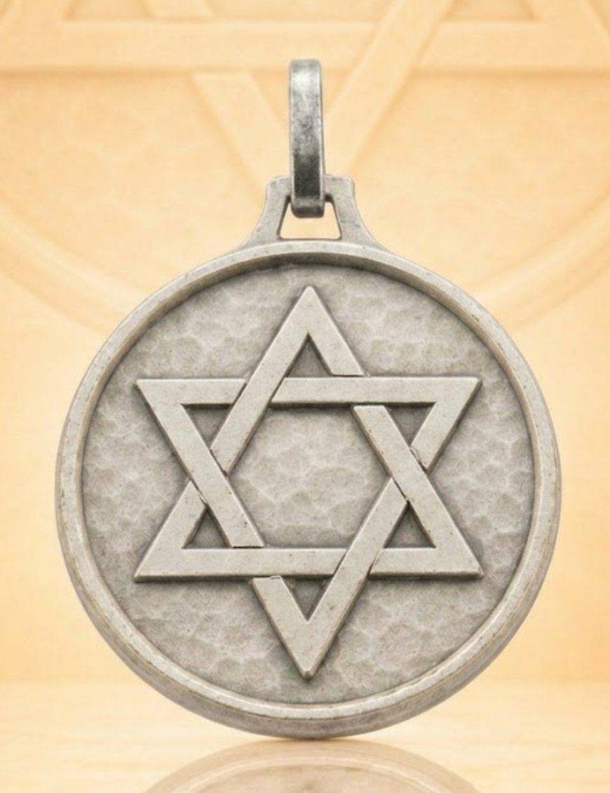 Pentacle de Salomon / Etoile de David - Médaille talismanique - Argenté - 3cm