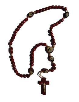 Chapelet corde de Sainte Rita avec perles en bois et médaillons illustrés