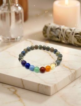 Bracelet Labradorite & 7 Chakras perles 8mm