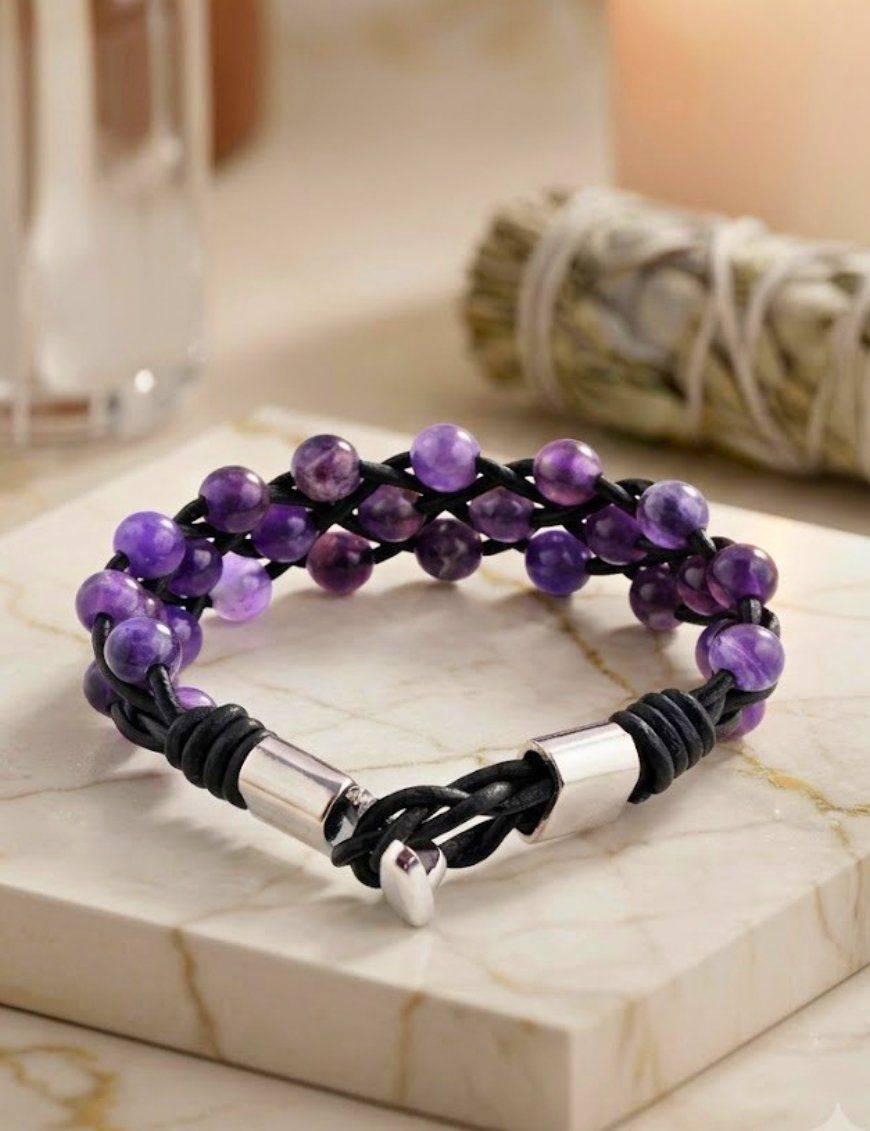 Bracelet Lanières et Pierres - Améthyste