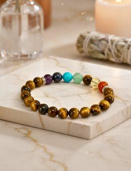 Bracelet perles 8mm - Oeil de tigre - 7 Chakras
