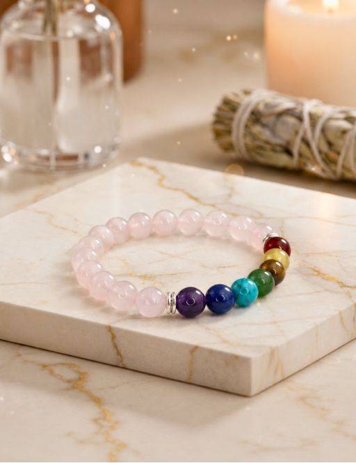 Bracelet perles 8mm - Quartz rose - 7 Chakras