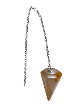 Pendule divinatoire en pierre CITRINE conique facettée avec chaîne argentée